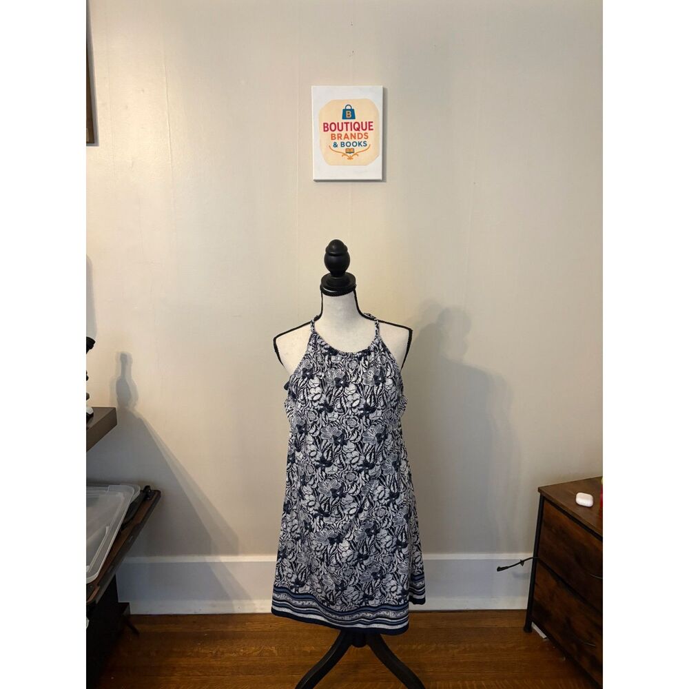 Max Studio Women's Navy & White Floral Sleeveless Shift Dress | Size Medium